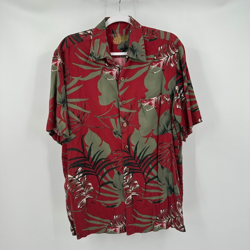 Caribbean Mens Silk Cotton Tropical Hawaiian Shirt Size M Aloha Resort Vacation